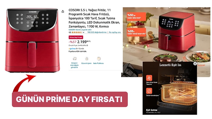 Günün Prime Day Fırsatı: COSORI 5.5 L Yağsız Fritöz İndirimde!