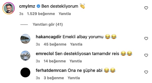 Cem Yılmaz'ın "ben destekliyorum" yorumu 'emekli albay' yorumu olarak yorumlandı, kendisi de ne yaptı etti yine güldürmeyi başardı! 😂