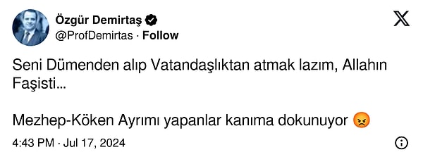 Prof. Dr. Özgür Demirtaş da bu yoruma sessiz kalmayanlardandı! 👇