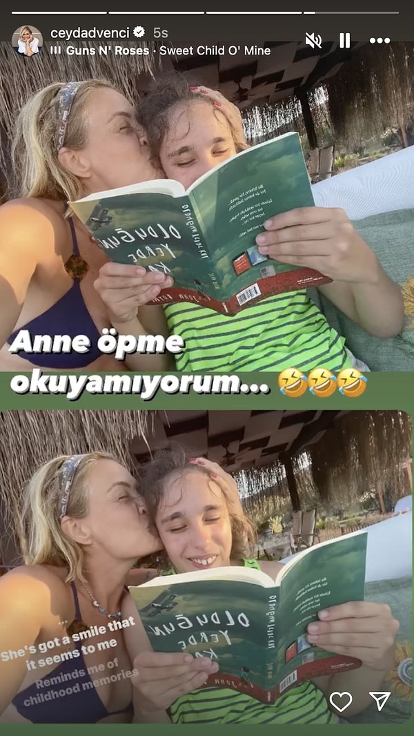 Ceyda Düvenci, güzel kızı Melisa'nın kitap okuma saatine öpücüklerle dahil oldu.