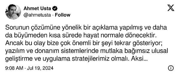 En önemli sorunu ise şu şekilde yorumladı: 'Yazılım ve donanım sistemlerinde mutlaka bağımsız ulusal geliştirme ve uygulama stratejilerimiz olmalı.' 👇