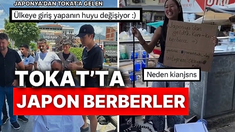 Tokat’a Gelen Japon Turistler Sokakta Ücretsiz Olarak Berberlik Yapınca Rağbet Gördü