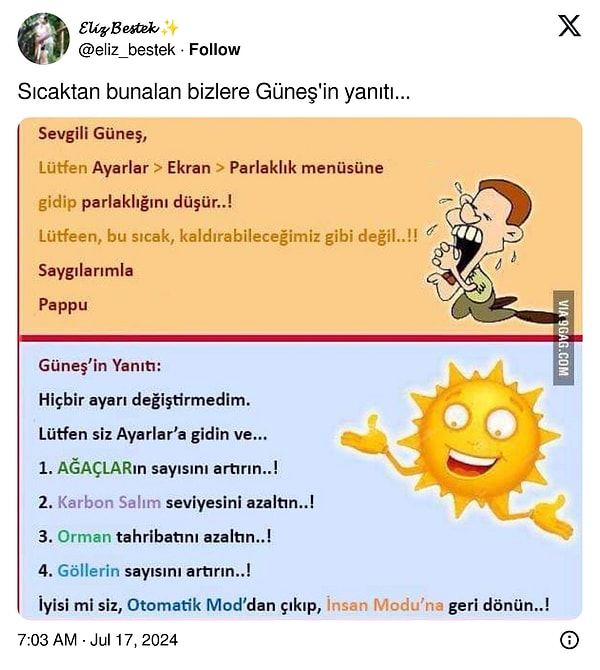 Güneş de haklı, ne denir ki? 👇