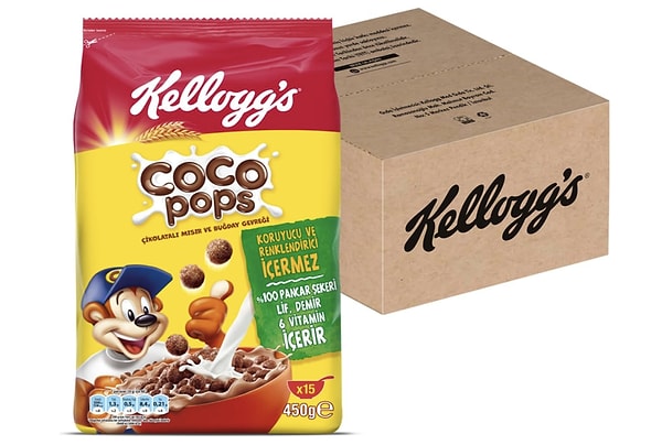 Çocukların çok sevdiği KELLOGG'S Coco Pops Çikolatalı Buğday ve Mısır Gevreği hem lezzetli hem besleyici.