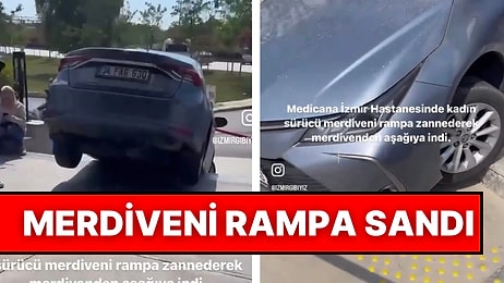 İzmir’de Merdiveni Rampa Sanan Bir Sürücü Aşağı İnmek İsteyince Kaza Yaptı