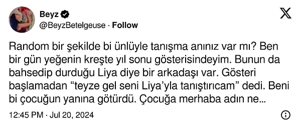 Tarkan ile tanışma deneyimini paylaşan bu kullanıcının hikayesi, platform üzerinde büyük ilgi gördü. Paylaşım, pek çok kişinin kendi unutulmaz anılarını sosyal medyada dile getirmesine vesile oldu.