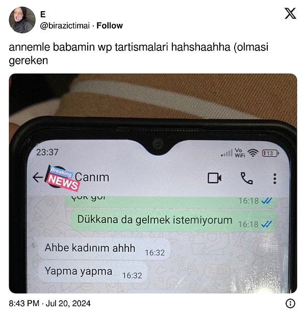 Bir kullanıcı, anne ve babasının tatlı atışmalarını içeren WhatsApp konuşmalarını yayınladı ve tepkiler ardı ardına geldi.👇