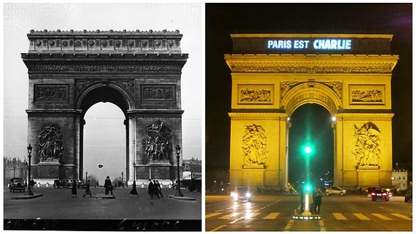 1. Paris'ten 1920'li yıllarda bir anıt ve son hali. (Arc de Triomphe)