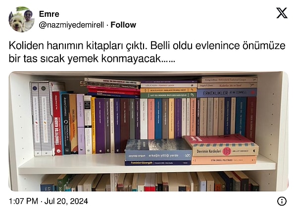 Paylaşım şöyle. Kitapların çoğunluğu kadın hareketi üzerine.