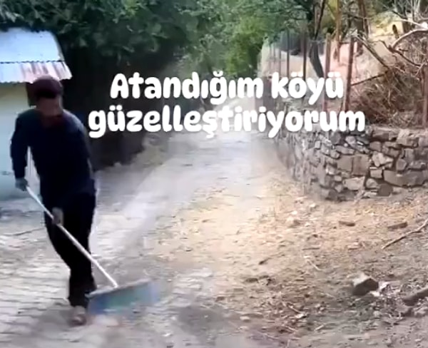 İmam, atandığı köyün yollarını temizilediği anları videoya kaydetti.