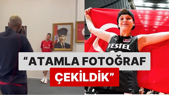 Atatürk Tablosu ile Fotoğraf Çekilen Ebrar Karakurt: "Atamla Fotoğraf Çekildik"