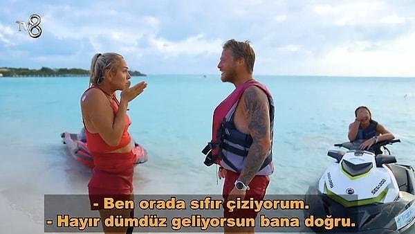 Jet skiyle ilerlerken doğrudan Nagihan'ın üzerine süren ve bu hareketi nedeniyle uzun süre ödüle gidemeyen Yunus Emre büyük panik yaratmıştı.