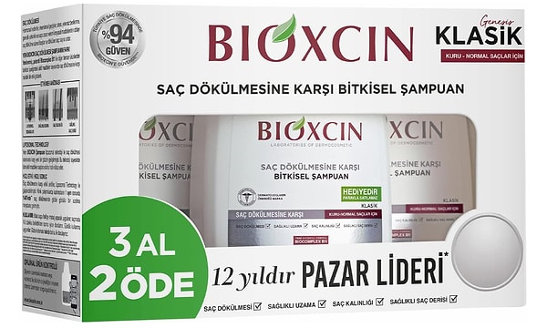 10. Bioxcin Kuru & Normal Saçlar için Saç Dökülmesine Karşı Bitkisel Şampuan 3'lü Paket (3 x 300 mL)