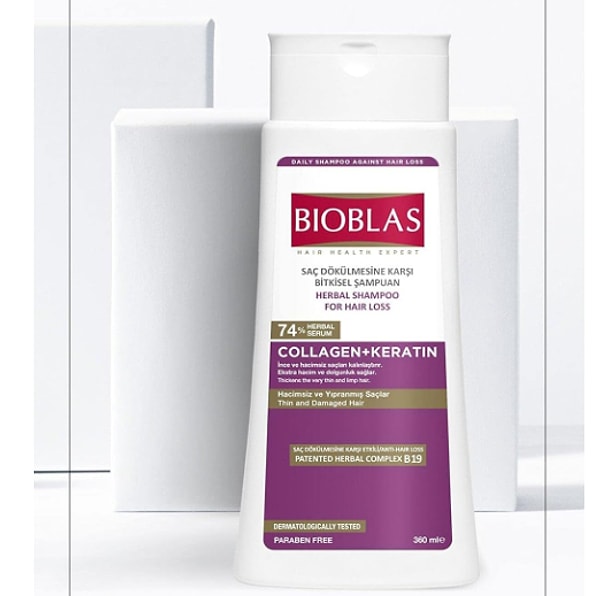 12. Bioblas Saç Dökülmesine Karşı Collagen ve Keratin İçeren Hacim Şampuanı (360 ml)