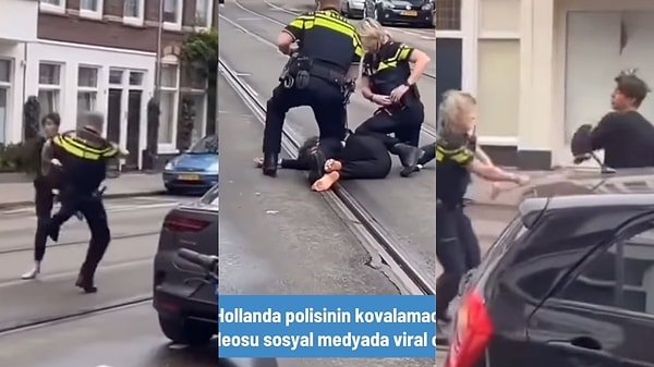 Hollanda'da kendilerinin üzerine koşarak tekme atmaya çalışan bir genci zapt etmeye çalışan 2 polis memurunun çabasını içeren görüntüler sosyal medyada viral oldu.