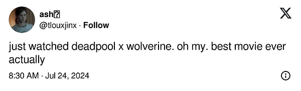 8. "Az önce deadpool x wolverine'i izledim. Gelmiş geçmiş en iyi filmdi"