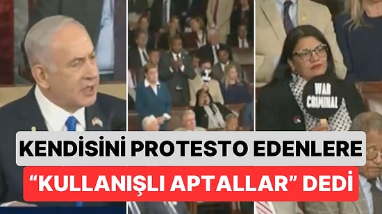 ABD Kongresi'nde Netahyahu Alkışlanırken Bir Demokrat Parti Meclis Üyesi "Savaş Suçlusu" Yazılı Kartını Açtı