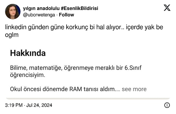 Bu profili paylaşan kullanıcı, 'İçeride yak be oğlum' diyerek kendisine gerçek anlamda hak verdirdi.