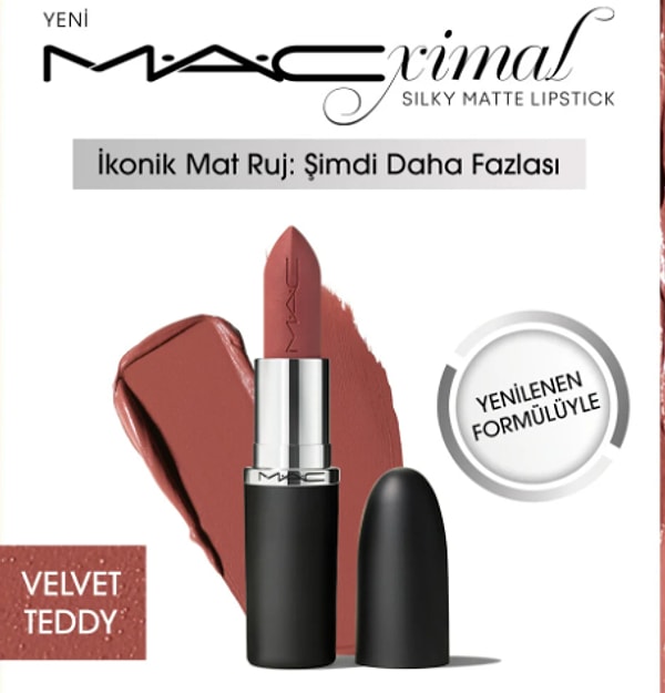 10. M·A·CXIMAL Silky Matte Lipstick Nemlendirme Etkili Yoğun Renk Sağlayan Ruj - Velvet Teddy