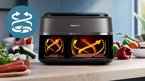 Eğer sevgilinle aynı anda farklı şeyler yapmak isterseniz Philips Çift Hazneli Airfryer ile aynı anda iki farklı tatlı yapabilirsiniz!