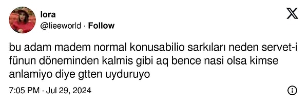 Bir X kullanıcısı Emre Fel'in şarkı sözleri için "Sanki Servet-i Fünun döneminden kalma" dedi ve sahte ekran görüntüsünü gerçek olarak kabul edip yorum yaptı.