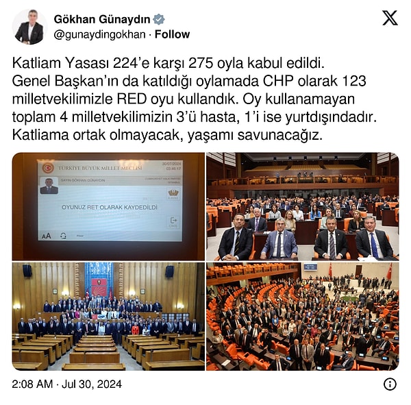 CHP'li 4 vekilin birinin hasta diğer üç vekilin yurtdışında görevli olduklar belirtildi.