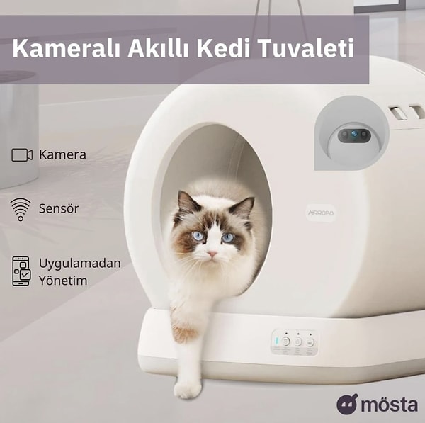 Ubtech Ucat C10 Pro+ Kameralı Akıllı Otomatik Kedi Tuvaleti, çıkarılabilir ferahlık bölmesi ile kötü kokulara son veriyor.