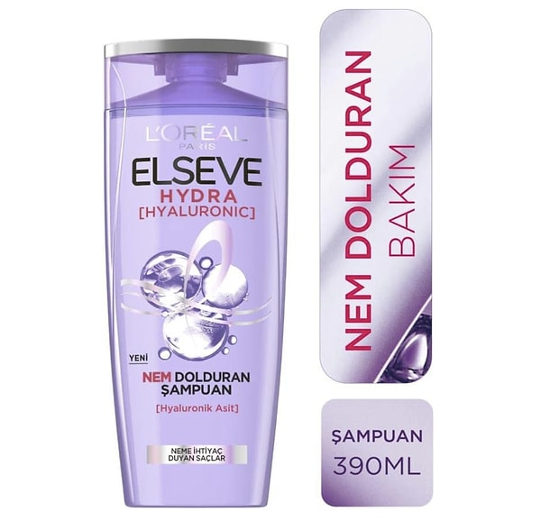 8. L’Oréal Paris Elseve Hydra (Hyaluronic) Nem Dolduran Şampuan (390 ml)