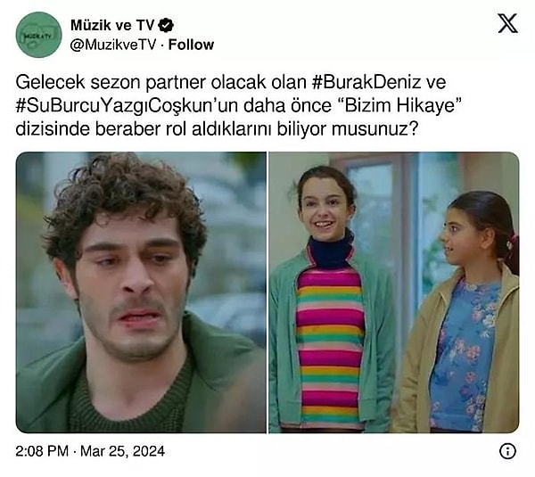 Aralarında 14 yaş bulunan ikilinin daha önce Bizim Hikaye dizisinde rol aldığı sahneler X'te yayınlanırken, iki oyuncu arasında yaşanacak aşka izleyicilerin nasıl inanacağı merak konusu olmuştu.