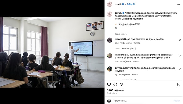 Milli Eğitim Bakanlığı'nın Instagram sayfası saat 18.00 itibariyle incelendiğinde, önceki paylaşımların kaldırıldığı görüldü.