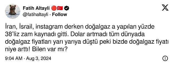 "Dolar artmadı tüm dünyada doğal gaz fiyatları yarı yarıya düştü peki bizde doğal gaz fiyatı niye arttı!"