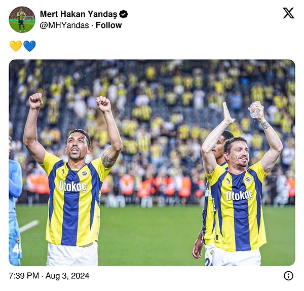 Mert Hakan, sarı lacivert kalp emojisiyle maç biter bitmez yaptığı paylaşımla bir kez daha Fenerbahçe taraftarının desteğini aldı. Birçok Fenerbahçe taraftarı "6-0 oldu" yorumları yaparken, paylaşım kısa sürede yüksek oranda etkileşim almayı başardı.