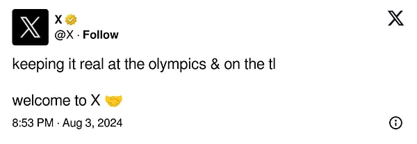 Resmi X (Twitter) hesabı ise "Hem olimpiyatlarda hem de zaman tünelinde samimiyeti korumak... X'e hoş geldiniz." diyerek Yusuf Dikeç'i selamladı.