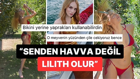 Ormanda Kırmızı Bikinisiyle Yasak Meyveyi Arayan Nilperi Şahinkaya'nın İlk İnsan Havva'dan Hallice Pozları