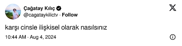 Twitter'da da bir kullanıcının ''Karşı cinsle ilişkisel olarak nasılsınız?'' sorusuna gelen yanıtlar ''Sebebi neydi ki?'' dedirten cinsten.👇😂