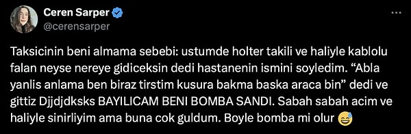 Geçtiğimiz günlerde bir kullanıcı bir taksicinin kendisini taksiye almadığını iddia etti. Almama sebebi de taksicinin kadını bomba sanması...