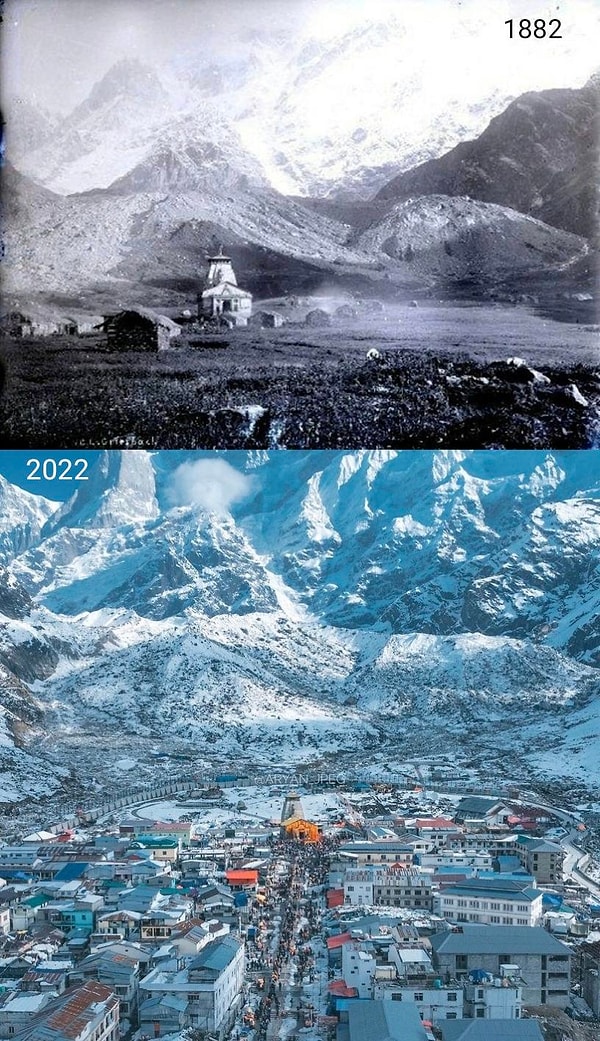 5. “Kedarnath Tapınağı/ 1882 ve 2022'den fotoğraflar”