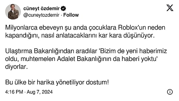 Dünyada olduğu gibi ülkemizde de hayli popüler olan Roblox'a geçtiğimiz saatlerde BTK tarafından getirilen erişim yasağına tepkiler de çığ gibi büyüdü.