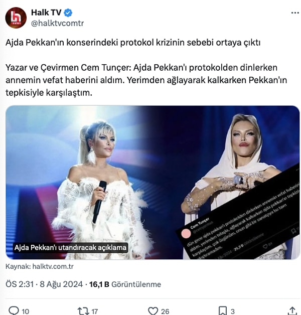 Tüm bu yaşananların ardından Halk Tv atılan tweeti ciddi sanıp haberleştirdi. "Ajda Pekkan'ı utandıracak açıklama" başlığının atıldığı haber sonrası "yazar ve çevirmen Cem Tunçer Halk TV'yi trolledi" yorumları yapıldı.