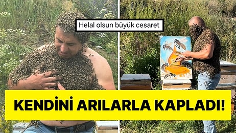 Savaşlara Tepki Vermek İsteyen Adam Kendini Binlerce Arıyla Kaplayarak Resim Çizdi