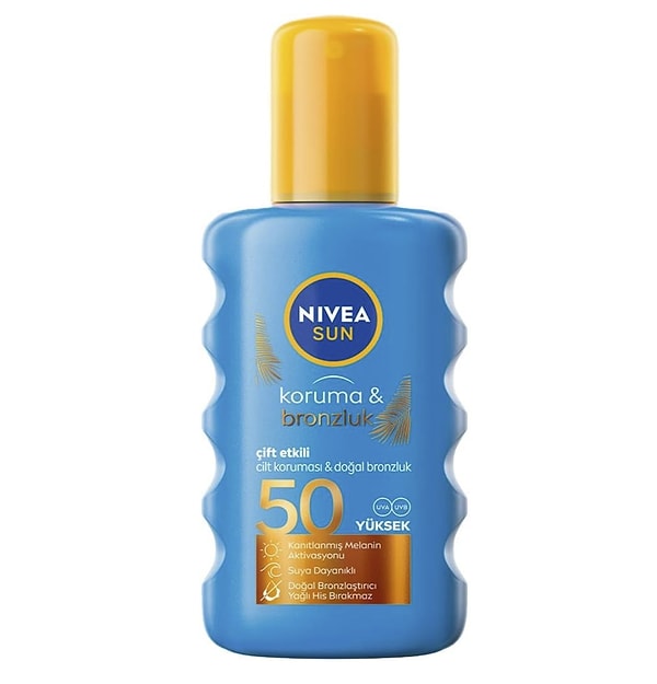 NIVEA Sun SPF50 Koruma&Bronzluk Güneş Spreyi Doğal Pro-Melanin Özleri ile Doğal Bronzluk, 200 ml