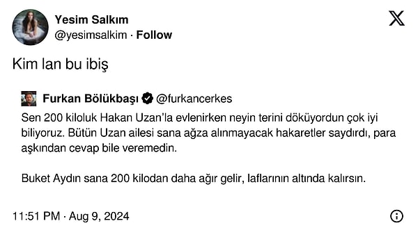 Ebrar Karakurt'tan aldığı cevap kendisine yeterli gelmeyince Furkan Bölükbaşı bu kez de Yeşim Salkım'dan efsane bir cevap aldı 👇🏻