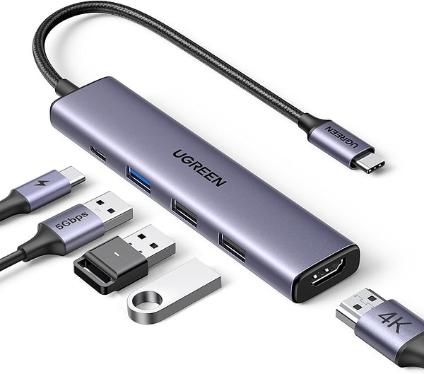 10. UGREEN USB C Hub, PD 100W, 4K HDMI, MacBook Pro/Air, iPad Pro/Air, Surface Pro/Go, Galaxy Tab, Galaxy S23/S22 vb. ile uyumlu