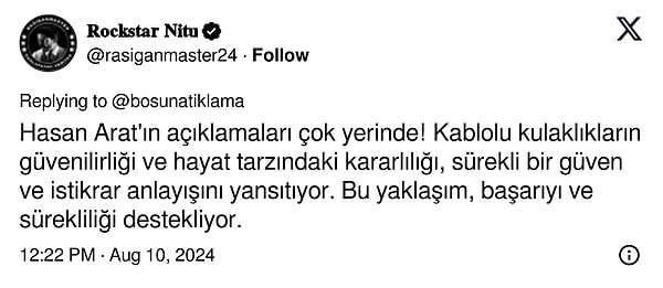 Hasan Arat'ın kablolu kulaklık tercihine destek sürüyor