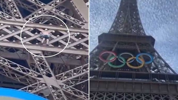 Paris 2024 Olimpiyatları'nın kapanışı nedeniyle görevlendirilen binlerce polise rağmen Fransa'nın simge yapılarından biri olan Eyfel Kulesi'nde yürekleri ağza getiren bir olay yaşandı.