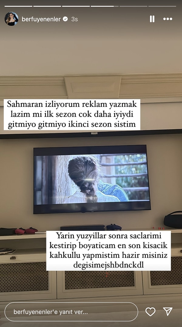 Berfu Yenenler, Şahmaran'ın yeni sezonunun hiç açmadığını, yarın da imaj değişikliğine gideceğini belirtti.