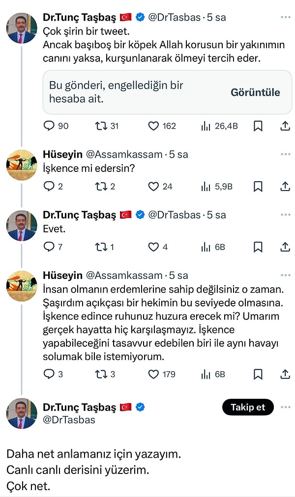 Sosyal medya kullanıcıları arasında ise konuyla ilgili tartışma sürüyor. Tunç Taşbaş isimli doktor ile bir Twitter kullanıcısının gerçekleştirdiği bir sohbet ise hayret ettirdi. Doktorun yazdıklarını görenler gözlerine inanamadı.