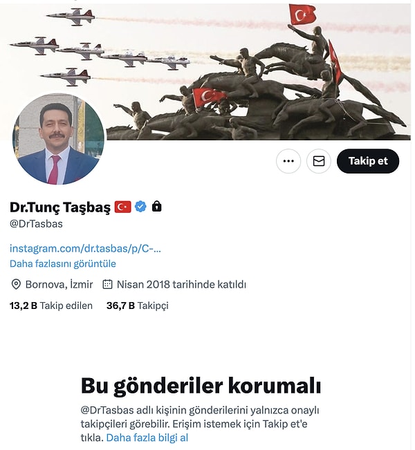 Doktor Tunç Taşbaş, gelen tepkiler üzerine twitter hesabını korumaya aldı