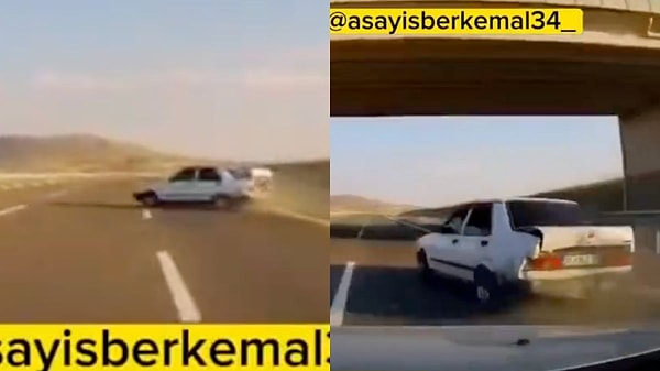 Akıllara durgunluk veren kaza Hatay'da meydana geldi. Sağ şeritte seyir hızında ilerleyen Şahin marka otomobile daha hızlı ilerleyen bir araç arkadan çarptı.