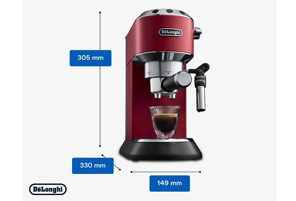 Kompakt tasarımı ile mutfağınızda fazla yer kaplamayacak DeLonghi Dedica Manuel Espresso Makinesi, 40 saniye içinde kullanıma hazır hale geliyor.